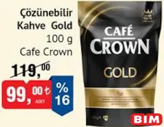 CAFE CROWN GOLD ÇÖZÜNEBİLİR KAHVE 100 G fiyat ve kampanya bilgisi